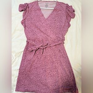 Nine West Flutter Sleeve Pink Leopard Wrap Dress XL